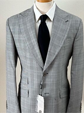Men's super 150 Cerruti Gray Glen Plaid Prince of wales wool suit